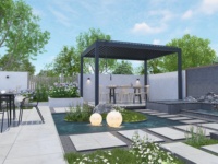 Pergola motorisée en aluminium avec toit à lamelles réglables manuellement, imperméable et résistante aux UV, pour terrasse extérieure