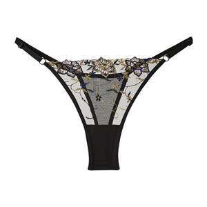 Culottes string en dentelle brodée noire pour femmes, sous-vêtements sexy en maille transparente, confortables, ultra-fins, sous-vêtements pour femmes - Product Image 4