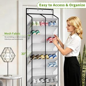 Over The Door <b>Shoe</b> Organizer 30 Pairs Mesh Hanging <b>Rack</b> White Closet Storage With 10 Tier Pockets For <b>Shoes</b> - Product Image 2