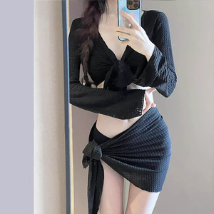 2024 nouveau sexy quatre pièces bikini européen et américain <span class=keywords><strong>pull</strong></span> à manches longues été pur texture maillot <span class=keywords><strong>de</strong></span> bain - Product Image 2