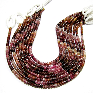 Cadena de cuentas facetadas de turmalina rosa natural, forma rondelle, 14 pulgadas de largo - Product Image 1