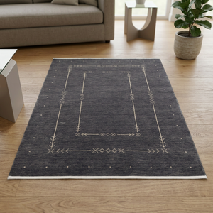 <b>Black</b> Gray Moroccan Wool Area <b>Rug</b> Bohemian Carpet Geometric Arrow Pattern Tufted Gabbeh Floor Mat Jute Backing for Home Living - Product Image 2