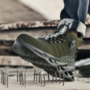 Bottes de travail d'été pour hommes à tige tricotée indestructible, chaussures de sécurité respirantes anti-perforation avec embout en acier, idéales pour l'extérieur au printemps - Product Image 4