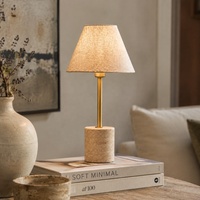 Lampe de table à tige fine en travertin, base cylindrique en pierre naturelle, abat-jour en tissu, haute, pour chambre à coucher, hôtel, décoration, E27