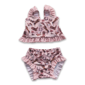 Longlv Conjunto de bikini para niña pequeña, trajes de baño con diseños occidentales, estampado, sin mangas, tops, pantalones cortos, 2 piezas, poliéster/nailon, suave y transpirable - Product Image 5