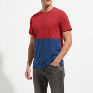 Camiseta de hombre personalizada 2026 de dos tonos con bloques de color en contraste, manga corta, 100% algodón peinado, corte holgado informal para verano - Product Image 3