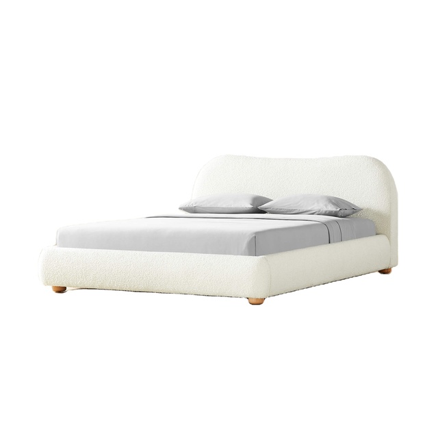 Modern Tufted Cooling Upholstery Queen Size Fabric Adjustable Double Bed Frame Wood Frame Diana White Boucle Bedroom Furniture