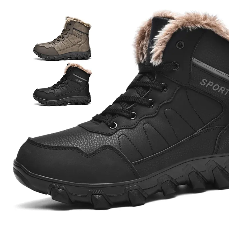Modedesigner Sicherheit Schwarzes Fell Männer Winter Neoprens Stiefel Taktische Stiefel Für Männer Winter Schneeschuhe