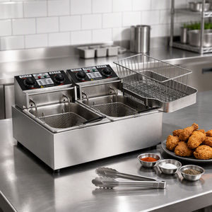 <span class=keywords><strong>Friteuse</strong></span> Électrique Commerciale de Bureau Haut de Gamme, <span class=keywords><strong>Double</strong></span> Cuve à Température Contrôlée 220V en Acier Inoxydable pour Brochettes et Frites - Product Image 5
