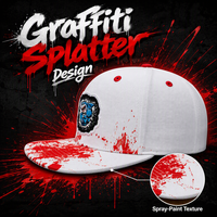 Casquette de baseball sportive en sergé avec motif graphique, patch requin de dessin animé, design éclaboussures de sang rouge, visière plate, style streetwear hip-hop, vente en gros