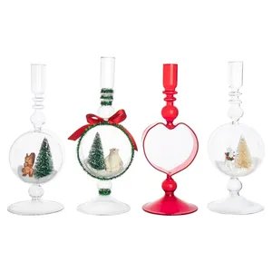 Hot Selling Red Gift Decoration Candle Glasses Candllight Long Stem Glass Candle Holder For Table Centerpiece