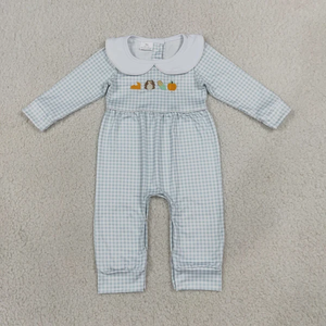 Ropa de otoño para bebé niño, mono bordado con diseño de pavo y calabaza a cuadros - Product Image 1