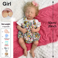 Poupées Reborn Artisanales de 20 pouces, Bébé Endormi Fille/Garçon, Bouche Ouverte, Corps Entier en Silicone Lavable, Cheveux Frisés Réalistes, Cadeau de Noël