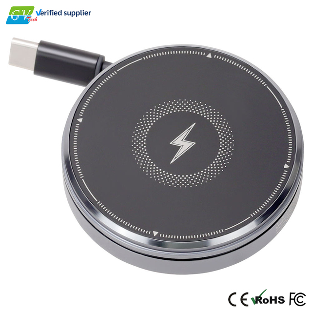 Portable Desktop 15W 2-in-1 Magnetic Wireless Charger Holder with Retractable Cable for Watch & iphone Foldable Charging Stand