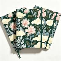 Journal personnalisé à couverture rigide A5 avec motif floral, bande élastique, marque-page en ruban, agenda annuel 2027
