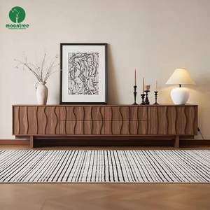 Combinazione <span class=keywords><strong>Mobile</strong></span> <span class=keywords><strong>TV</strong></span> e Tavolino Moontree di Alta Gamma in Legno Massello Color Noce <span class=keywords><strong>Nero</strong></span>, Arredamento da Terra per Soggiorno - Product Image 1