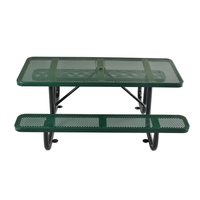 Ensemble table et chaises rectangulaires en métal assemblées, multicolores, 72 pouces, style moderne, pour pique-nique extérieur, avec trou pour parasol, pour usage en hôtel et cour.