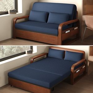 Sofá Cama Extraíble de Cuero Encerado Marrón Vintage con Estructura de Madera, Cama Lounge Multifuncional para Apartamento, Hogar u Oficina - Product Image 4