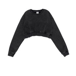 Jicai Custom Logo Short <strong>Crop</strong> Loose Cut Roll-up Pullover Drop Shoulder Long Sleeve Fitness Sports Women's Top <strong>Sweatshirt</strong> - Product Image 1