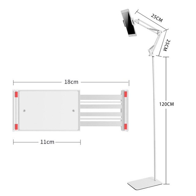 360-Degree Adjustable Universal Metal Phone and Tablet Stand Height-Adjustable Overhead Bed Floor Stand Functional Hardware