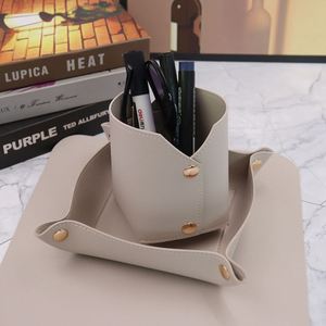 <b>Foldable</b> Leather Pen Holder <b>Desk</b> Organizer Multifunctional Storage Bucket for Office Stationery & Cosmetics Brush - Product Image 3