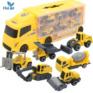 Huiye construction trucks toys set cargo truck set light up music toy with mini diecast model toy trucks cargo for kids