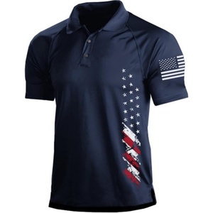 Polo de Golf de Verano para Hombre, Tejido, 100% Poliéster, Estampado Gráfico, Manga Corta, Elástico, Casual, Patriótico Americano, Raglán, Secado Rápido, ODM - Product Image 1