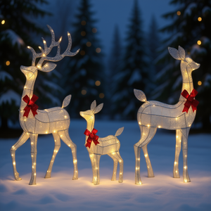 Juego de 3 Renos Navideños Plateados con Luces, Decoración Interior y Exterior, Estilo Tradicional, Renos de Metal - Product Image 2