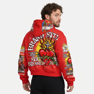 Men's Red <b>Hoodie</b> Hip Hop Streetwear Religious Graphic Digital Printing Sweatshirt <b>Summer</b> OEM Service 100% Cotton - Product Image 6