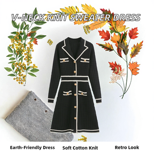 Nuevo Vestido de Punto Holgado de Verano para Mujer, Estilo Vintage, Ecológico, de Manga Larga, Cuello Vuelto, Largo Medio y Cintura Alta - Product Image 2