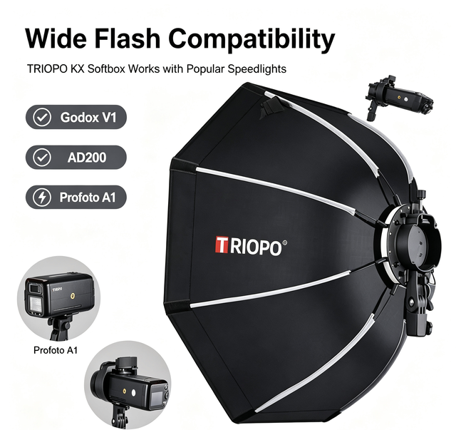 Triopo KX65cm KX90cm Speedlite Octagon Umbrella Softbox + Honeycomb Grid Outdoor Flash Softbox for Godox V1 Speedlite Softbox