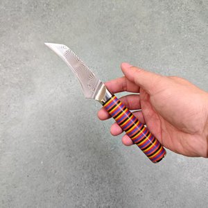 Damasco in acciaio curvo piccolo coltello da cucina affilato rasoio coltelli da cucina abbinamento colorato tessuto in fibra di vetro resina epossidica manico - Product Image 3