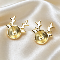 Base para Pendientes de Plata de Ley S925 con Diseño de Asta de Reno, Bañada en Oro/Oro Rosa, para DIY, Componente de Joyería Navideña