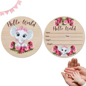 Annunci di nascita del bambino da 17cm segno di legno ciao ritagli rotondi del mondo per il nome del neonato e dettagli di nascita - Product Image 3