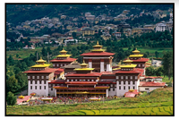 Toile numérique d'art mural sur l'architecture traditionnelle des monastères de l'Himalaya pour la décoration intérieure de la maison et des hôtels, Palais historique de la capitale du Bhoutan