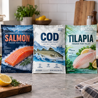 Sacs d'emballage personnalisés pour poissons congelés, sacs sous vide en plastique à trois soudures latérales, qualité alimentaire, pour fruits de mer, viande, crevettes, emballage pour congélateur