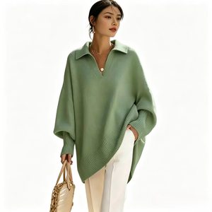 2026 Knitwear Supplier Custom <strong>Ladies</strong> <strong>Polo</strong> <strong>Neck</strong> Sweater Soft Ribbed Knitted Oversize <strong>Jumper</strong> - Product Image 5