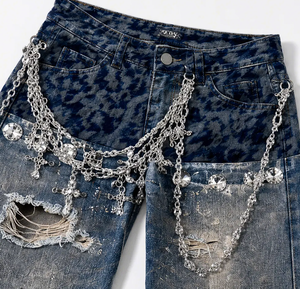 Jean évasé ample pour femme Wangsheng, coupe décontractée, effet vieilli, denim déchiré, respirant, en coton/élasthanne WS-ZL-01-069 - Product Image 4