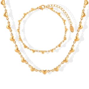 Mercanti di fabbrica di beneficenza 18K placcato oro cuore collana bracciale moda in acciaio inox gioielli Set per le donne - Product Image 1