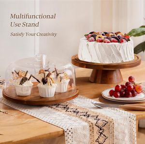 Acacia Wood Cake Display Stand with Acrylic Dome Lid 2-in-1 Rotating Cake Holder,Cake Plate Display with Cover for Baking Gifts - Product Image 3
