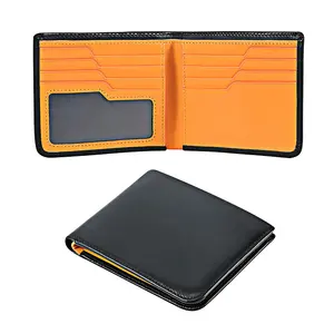 RFID Blocking Genuine Leather Minimalist Front Pocket Thin Slim Mens Bifold Wallet With Hidden Coin Pouch