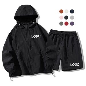 ユニセックスジョガースーツカスタムロゴ2ピースナイロン長袖ジャケットショーツセット女性スウェットスーツワークアウト服メンズトラックスーツ - Product Image 4