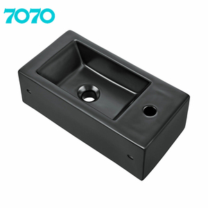 Lavabo mural rectangulaire en céramique noir de petite taille, finition lisse et facile à nettoyer, <span class=keywords><strong>pour</strong></span> salle de bain - Product Image 5
