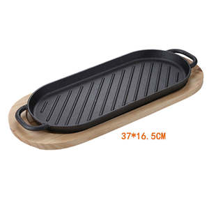 Sartén larga <span class=keywords><strong>Teppanyaki</strong></span> de hierro fundido Sartén Ovalada para asar con orejas para bistec <span class=keywords><strong>Fish</strong></span> Tomahawk - Product Image 4