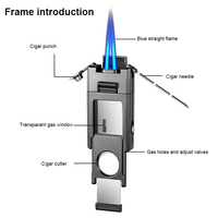Machine à cigares multifonctionnelle avec double allumage droit, flamme bleue coupe-vent et coupe-cigares à aiguille, briquet portable