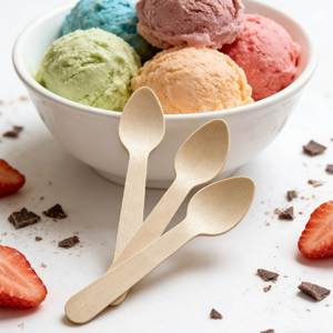 Cuillère en bois de bouleau biodégradable jetable de qualité alimentaire pour desserts et dégustations, en vrac - Product Image 1