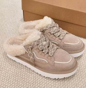 Mules d'hiver personnalisables pour femmes, style Ugg, en daim avec doublure en fourrure moelleuse, à enfiler ou à lacets, semelle épaisse, chaudes, décontractées, pour l'extérieur - Product Image 5
