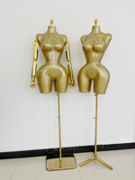 Mannequin de mode sans tête, ajustable, doré, pour présentation de vêtements, avec torse brésilien BBL, courbes généreuses, poitrine et fessier volumineux