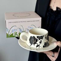 Ensemble tasse et soucoupe à café en céramique 260 ml, motif floral, coffret cadeau, vaisselle pour la maison, le café, le thé de l'après-midi