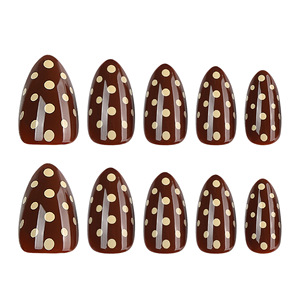 Uñas Postizas de Almendra con Diseño Retro de Puntos Rojos <span class=keywords><strong>y</strong></span> Blancos, Estilo Francés, Brillantes, Reutilizables, para <span class=keywords><strong>Manicura</strong></span> Femenina - Product Image 4